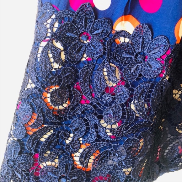 Moulinette Soeurs Silk Navy Polka Dot Ruffle Crochet Lace Dress - Picture 9 of 12